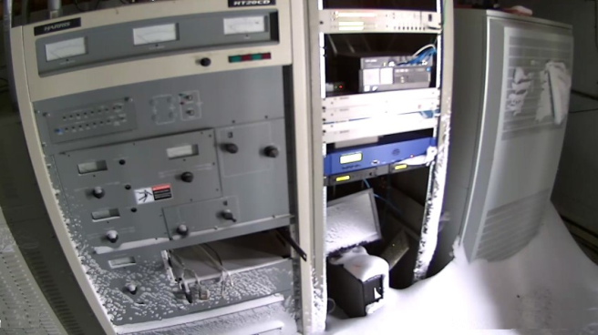 Snow on inside station equipment